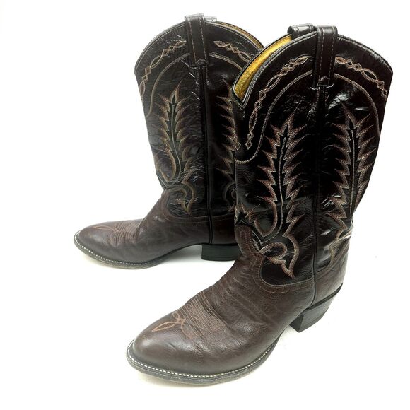 Vintage Tony Lama 6703 Men\'s 10 D Cowboy Western Boots Brown Black Leather main image 5